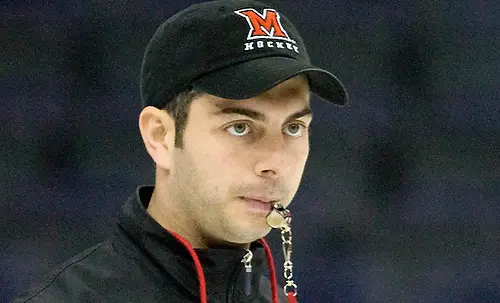 Enrico Blasi (Miami - Head Coach) - The Miami University RedHawks practiced on Friday, April 10, 2009, during the 2009 Frozen Four at the Verizon Center in Washington, DC. (Melissa Wade)