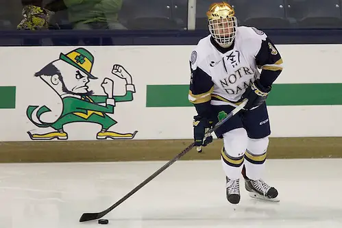 10 Oct 14:  Jordan Gross (Notre Dame - 3) The University of Norte Dame Fighting Irish host the Rensslaer Polytechnic Institute in the second game of the 2014 Icebreaker at the Compton Family Ice Center in South Bend, IN. (Jim Rosvold)