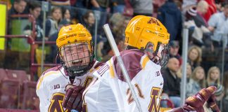 26 Jan 18: The University of Minnesota Golden Gophers host the University of Notre Dame Fighting Irish in a B1G matchup at 3M Arena at Mariucci in Minneapolis, MN. (Jim Rosvold/USCHO.com)