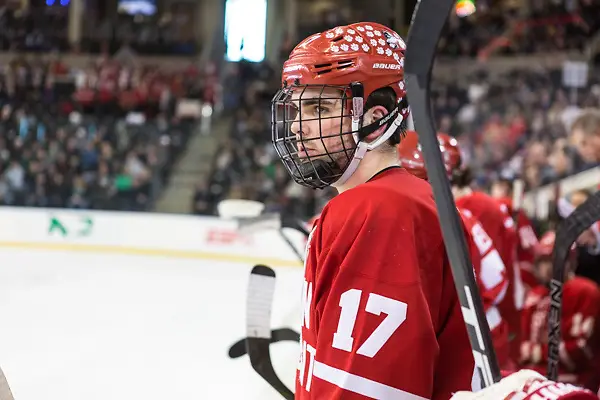 Dante Fabbro (Boston University-17) 25 March 17 Boston University and University of Minnesota Duluth meet in the NCAA West Region Championship game at Scheels Arena Fargo, ND (Bradley K. Olson)