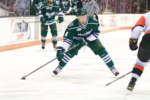 Lester Lancaster (4 - Mercyhurst) had a goal in a 4-3 win over RIT (Omar Phillips)