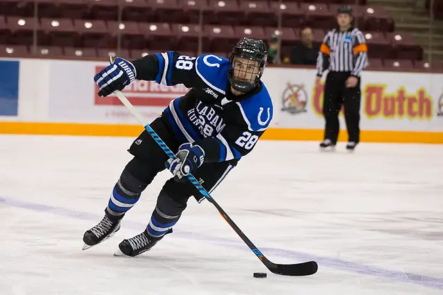 30 Dec 16: Kurt Gosselin (Alabama Huntsville - 28). The University of Massachusetts Minutemen play against the University of Alabama Huntsville Chargers in a semi-final matchup at the 2016 Mariucci Classic at Mariucci Arena in Minneapolis, MN. (Jim Rosvold)