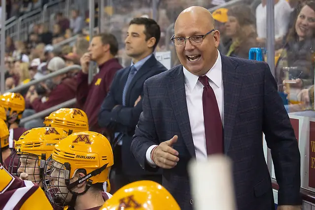 6 Oct 18: Bob Motzko (Minnesota - Head Coach). The University of Minnesota Golden Gophers play against the University of Minnesota Duluth Bulldogs in a non-conference matchup at AMSOIL Arena in Duluth, MN. (Jim Rosvold/University of Minnesota)