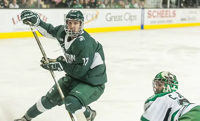 Taro Hirose (Michigan State-17) Cam Johnson (North Dakota-33) 16 November 26 Michigan State University and University of North Dakota meet in a non conference contest at Ralph Engelstad Arena (Bradley K. Olson)