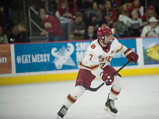 Brett Stapley of Denver, Colorado College at Denver at Magness Arena, Jan. 19, 2019 (Candace Horgan)