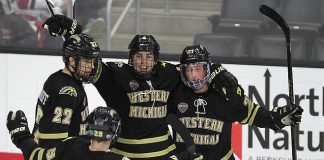 Western Michigan beat Nebraska-Omaha 4-3 Friday night at Baxter Arena. (Photo by Michelle Bishop) (Michelle Bishop)