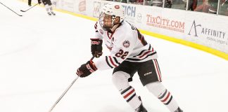 Jimmy Schuldt (SCSU-22) 2018 Jan. 12 The St.Cloud State University Huskies host Mankato State University n a non conference matchup at the Herb Brooks National Hockey Center in St. Cloud, MN (Bradley K. Olson)