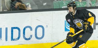 Bryan Yoon (Colorado College-4) 2019 January 12 University of North Dakota hosts Colorado College in a NCHC matchup at the Ralph Engelstad Arena in Grand Forks, ND (Bradley K. Olson)