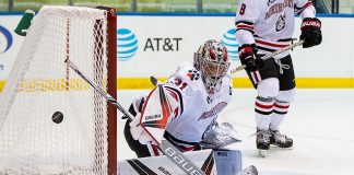 Cayden Primeau (31 - Northeastern) makes a third period save (2017 Omar Phillips)