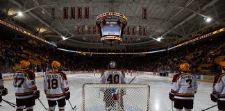 28 Dec 18: The University of Minnesota Golden Gophers host the Ferris State University Bulldogs in a non-conference matchup at 3M at Mariucci Arena in Minneapolis, MN (Jim Rosvold/University of Minnesota)