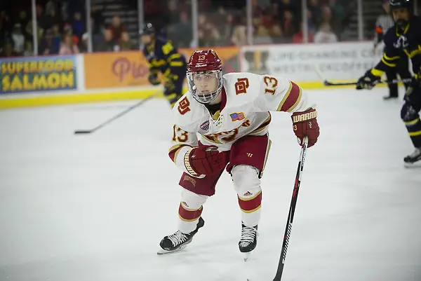 Liam Finlay of Denver. Merrimack vs. Denver at Magness Arena, Dec. 29. 2017. (Candace Horgan)