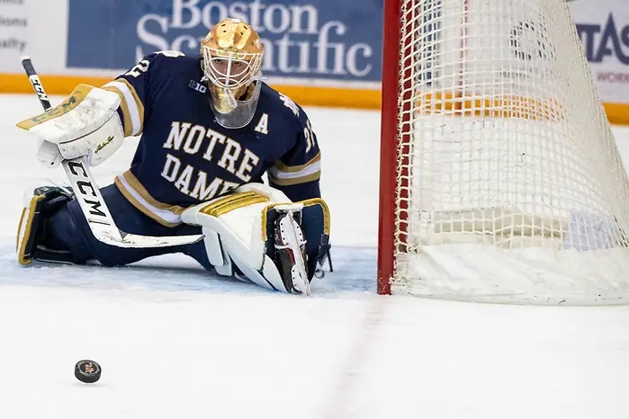 02 Nov 19: Cale Morris (Notre Dame - 32). The University of Minnesota Golden Gopher host the University of Notre Dame Fighting Irish in a B1G matchup at 3M Arena at Mariucci in Minneapolis, MN. (Jim Rosvold)