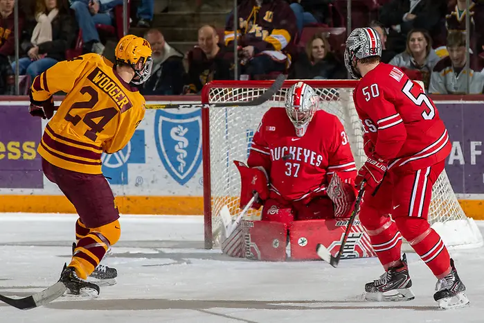 25 Jan 20: Jaxon Nelson (Minnesota - 24). The University of Minnesota Golden Gophers host the Ohio State University Buckeyes in a B1G matchup at 3M Arena at Mariucci in Minneapolis, MN. (Jim Rosvold)