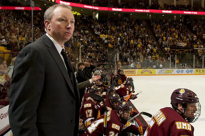 22 Nov 13: Derek Plante (Minnesota Duluth Assistant Coach). The University of Minnesota Golden Gophers host the University of Minnesota-Duluth in a non-conference matchup at Mariucci Arena in Minneapolis, MN. (Jim Rosvold)